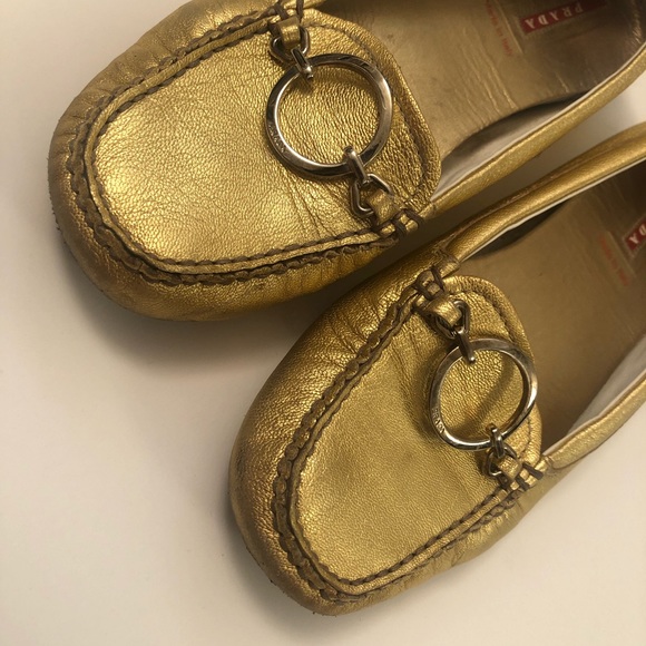 Prada Gold Leather Flats - Picture 2 of 15